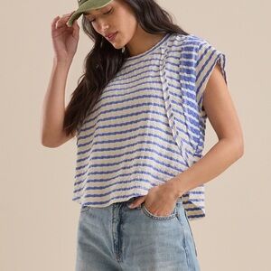 Altar’d State Striped Blue and White Short Sleeve Top